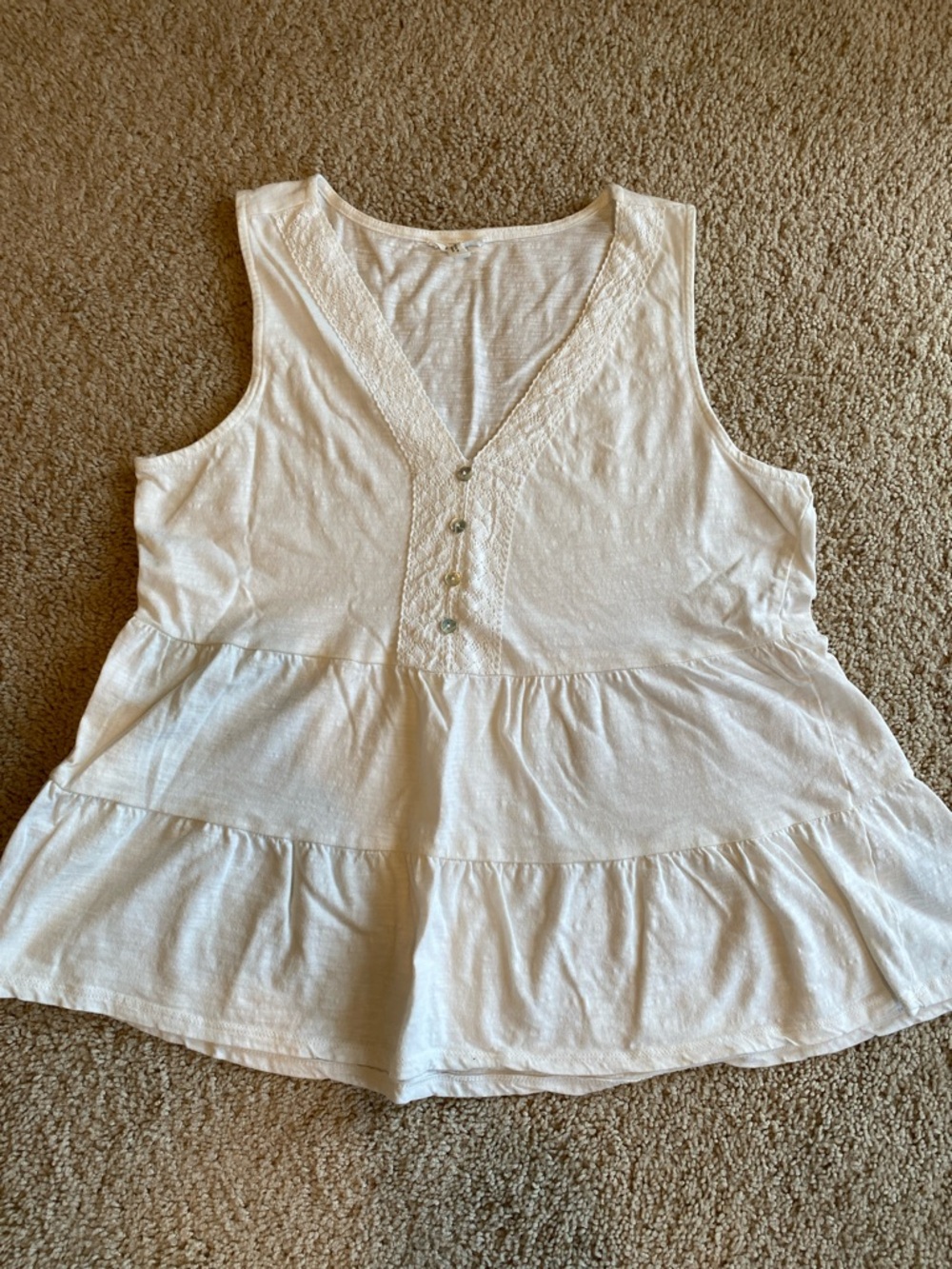 Maurices White Sleeveless V-Neck Tiered Tank with Button Detail